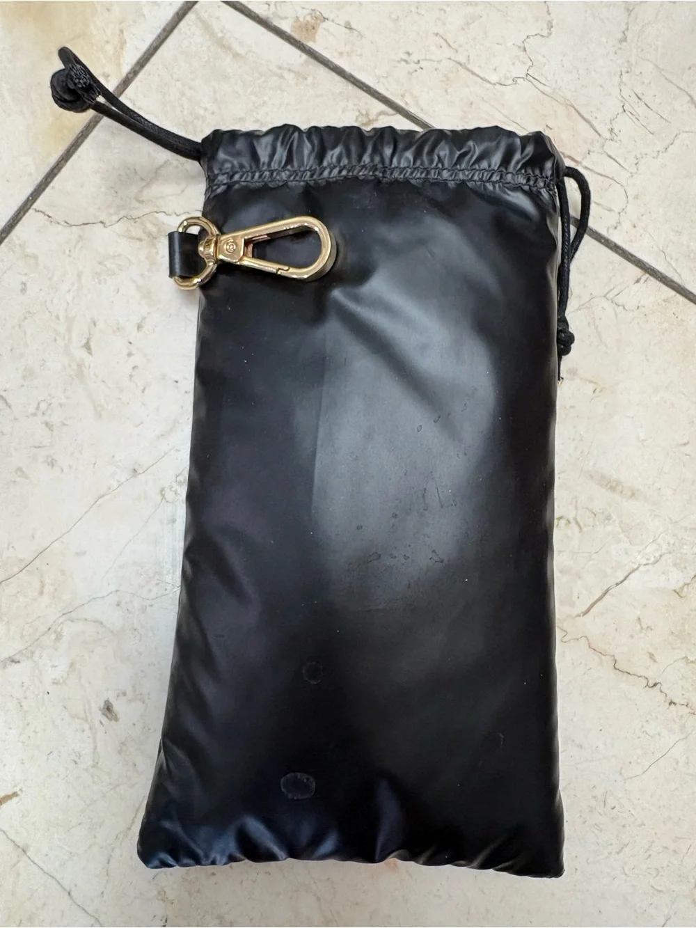 Fendi Black Drawstring Pouch with Pink Logo and Gold Hook